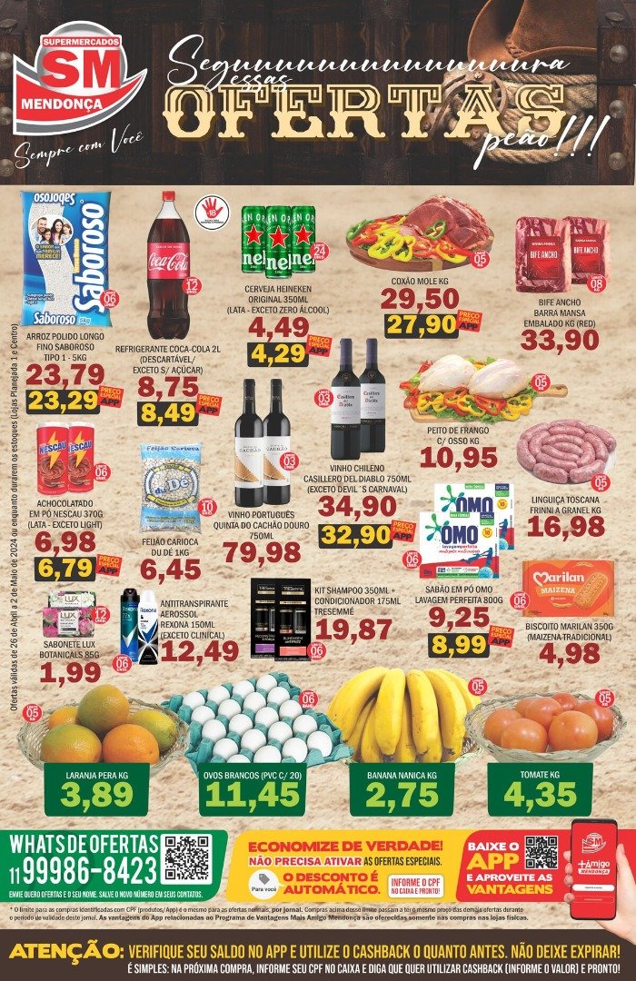 Ofertas dos Supermercados Mendonça, válidas de 26/4 a 2/5/2024 ou enquanto durarem os estoques